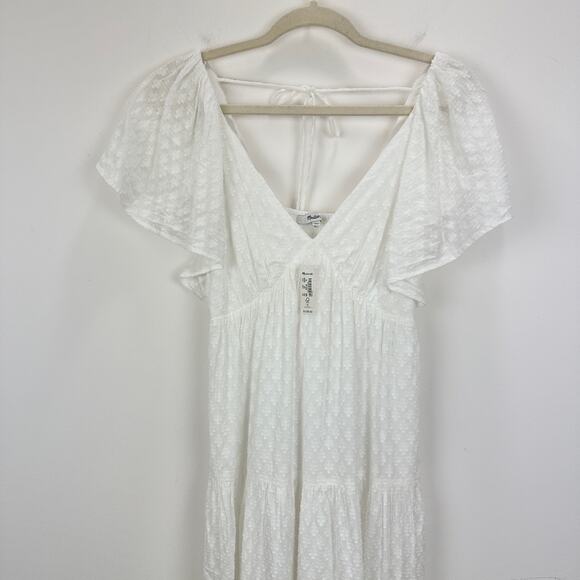 Madewell Tie Back Flutter Sleeve Tiered Midi Dress White Cottagecore US 00 NWT - Picture 16 of 16